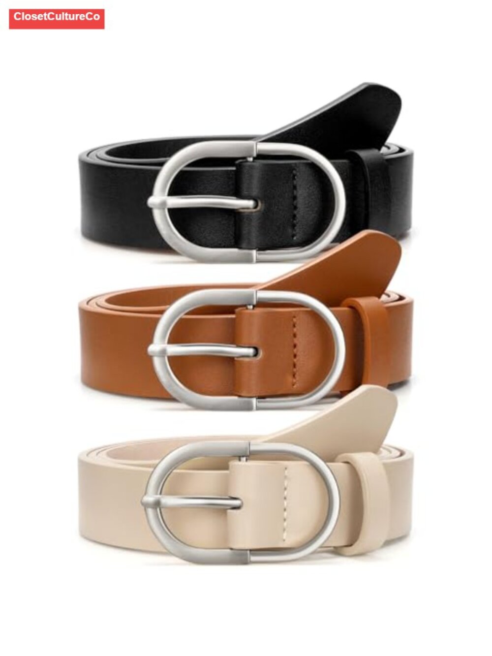 3 Pack Women's Faux Leather Belts with Gold Buckle for Jeans Pants Dress